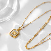 18K gold retro fashion square plate inlaid with gemstones and butterfly design light luxury style necklace Gold 520083bd-c604-493b-ae49-5891fb20b0b0 Artshiney
