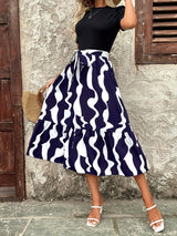 Printed Round Neck Short Sleeve Midi Dress Dark Blue 529a2f63-de4a-4297-9e9a-dcf6fc3935fe-Max Glownestbest