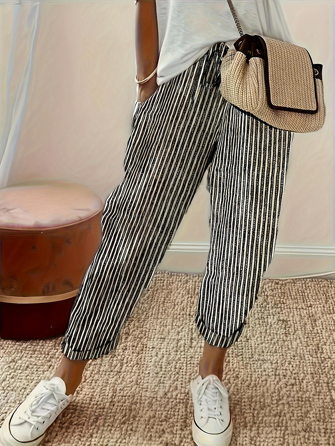 Striped Pants with Pockets Black 52a0351f-2c54-4743-a334-a3630129116e-Max Trendsi