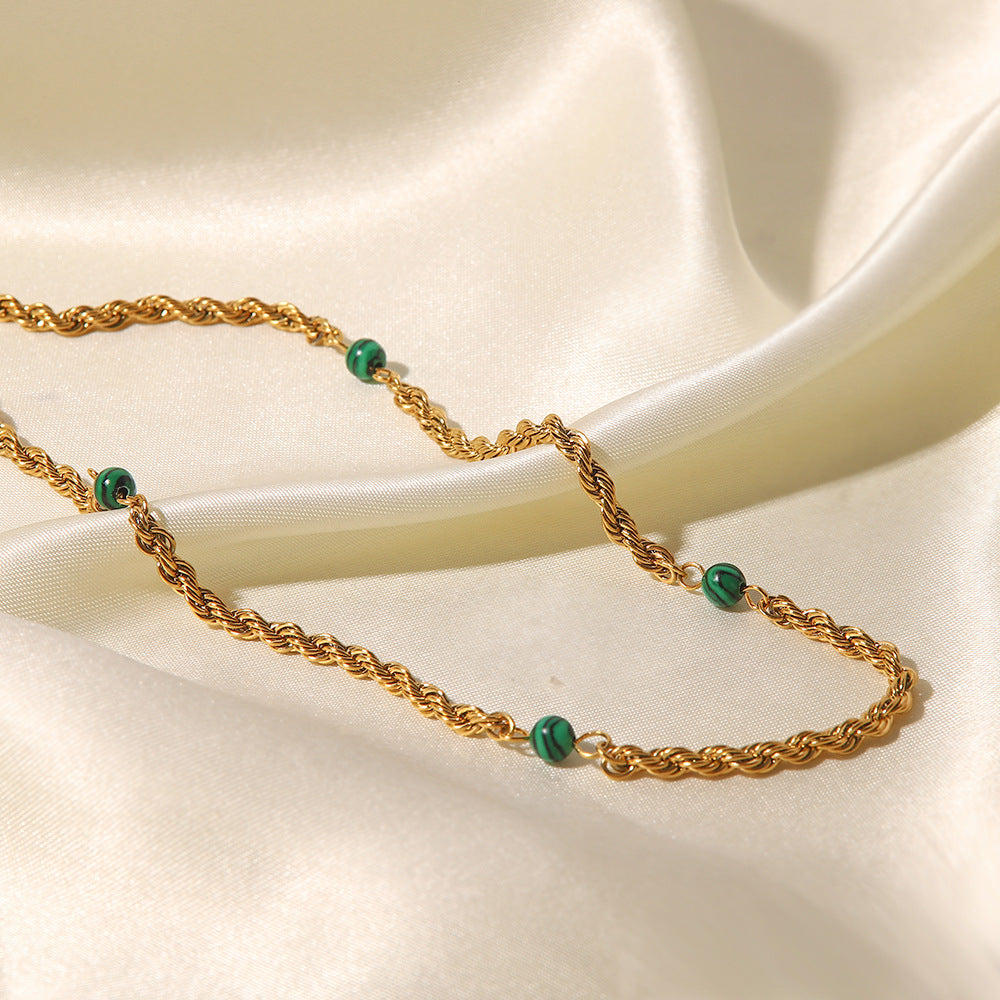 18k Gold Plated Inlaid Natural Green Malachite Twist Chain Style Necklace 52b2bbd1-f19d-43f5-b244-50cb5e31069d Artshiney