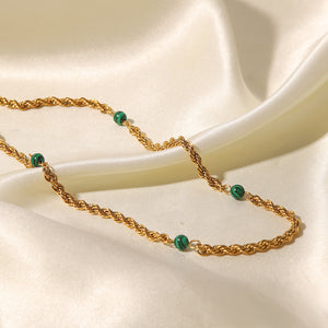 18k Gold Plated Inlaid Natural Green Malachite Twist Chain Style Necklace 52b2bbd1-f19d-43f5-b244-50cb5e31069d Artshiney