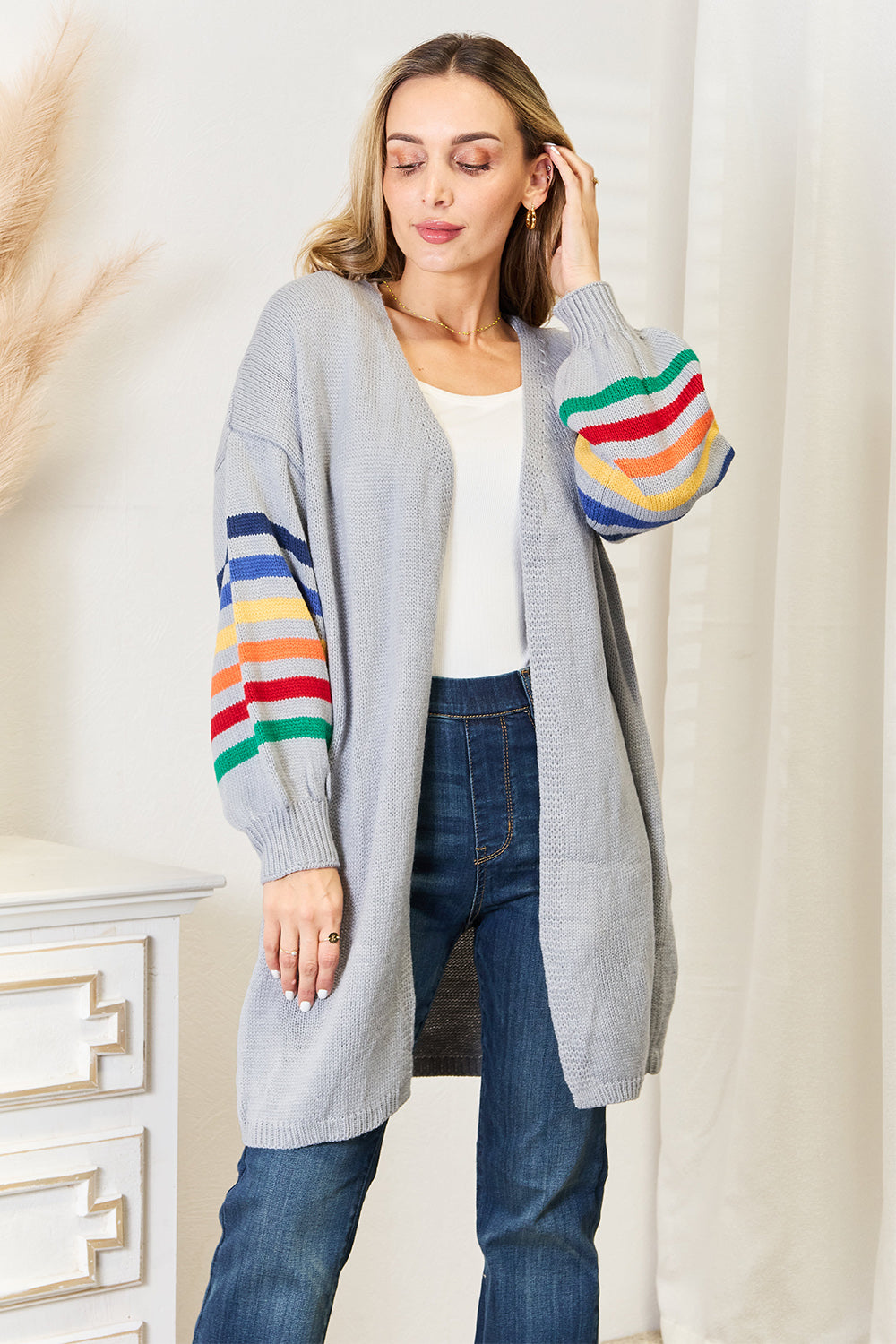Angel Wings Multicolored Stripe Open Front Longline Cardigan Light Gray 52bfa32d26cc4380be2f33af9fca4b8c-Max Glownestbest