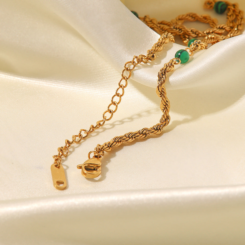 18k Gold Plated Inlaid Natural Green Malachite Twist Chain Style Necklace 52d54303-f01c-471a-8f67-bfb606aa8b6e Artshiney