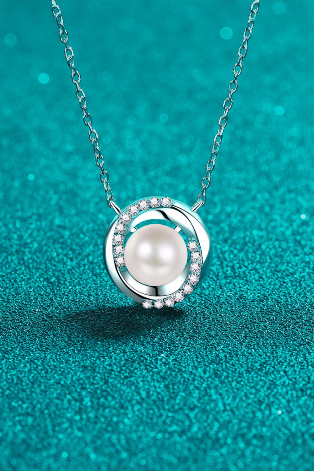 Moissanite Pearl Rhodium-Plated Necklace 52f33ae815ba4e5b83db18a27b78cb7d-Max Trendsi