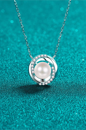 Moissanite Pearl Rhodium-Plated Necklace 52f33ae815ba4e5b83db18a27b78cb7d-Max Trendsi