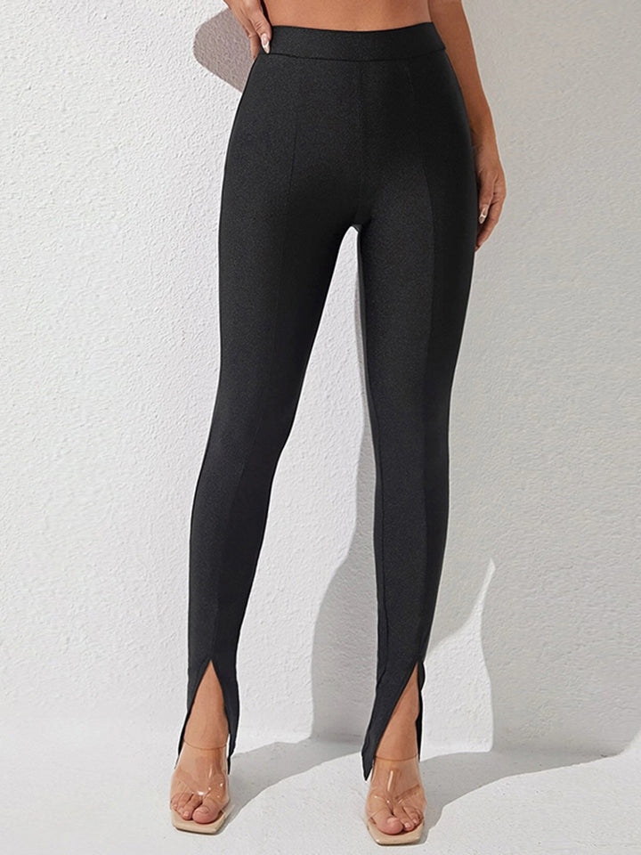 High Waist Slit Skinny Pants Black 534a42ec276745578157c8049e6cd268-Max Trendsi