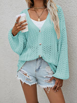 Glownestbest® | Openwork Button Front Cardigan Turquoise 5363b4c495224a1ba3e47aa9cc0930d2-Max Glownestbest