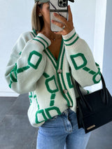 Geometric Dropped Shoulder Button Down Cardigan White 540ee673d60b4fc69d4219f354acec82-Max Glownestbest