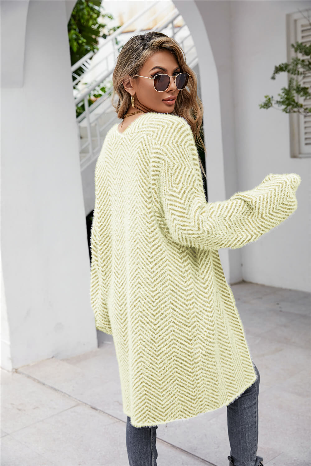 Glownestbest® | Herringbone Pattern Open Front Longline Fuzzy Cardigan 545d129986084261a6a822b27efa05fe-Max Glownestbest