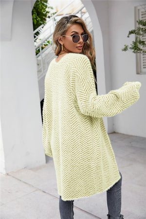 Glownestbest® | Herringbone Pattern Open Front Longline Fuzzy Cardigan 545d129986084261a6a822b27efa05fe-Max Glownestbest