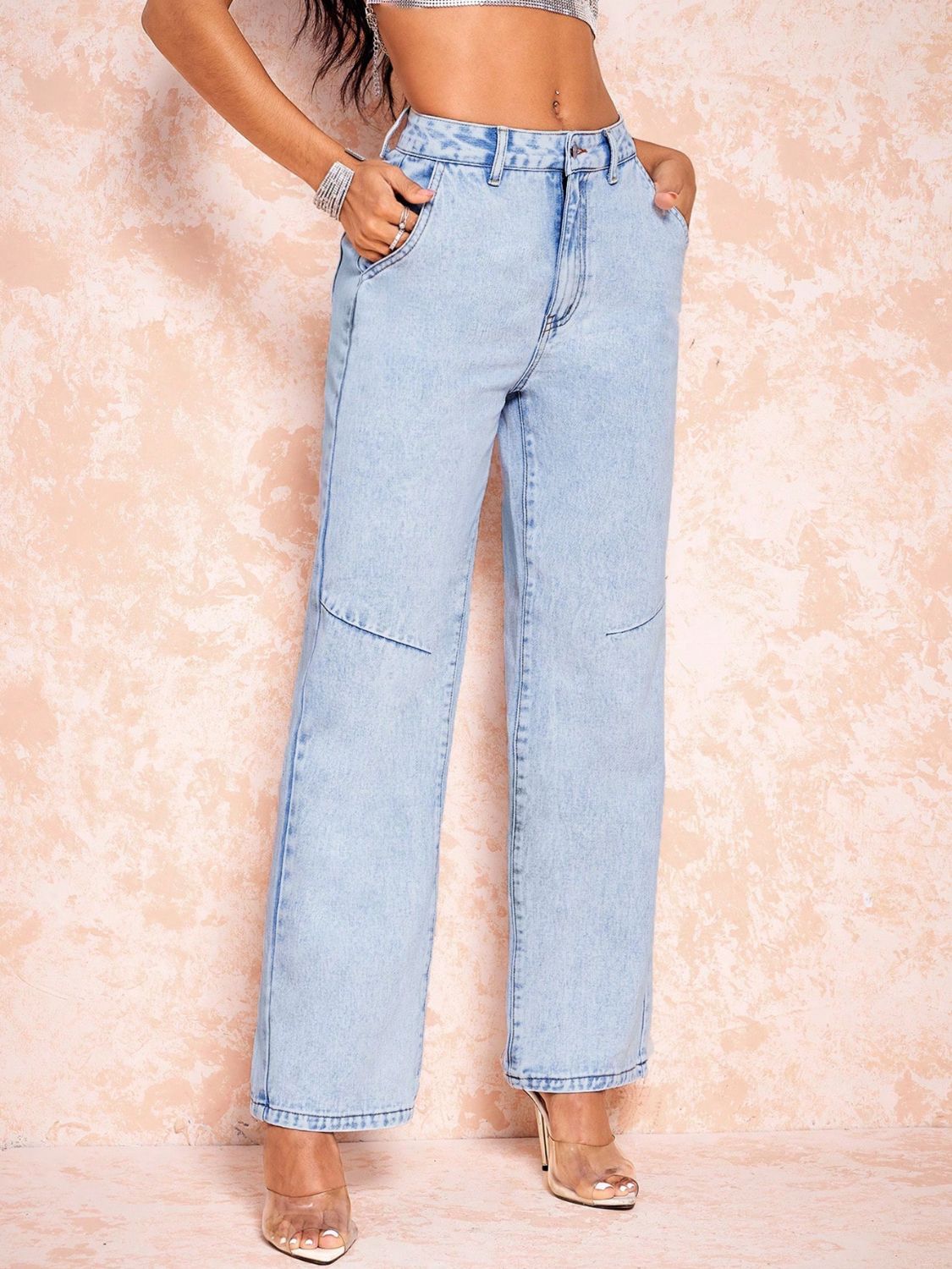 Straight Leg Jeans with Pockets 548cbdf4-3677-417b-9dc7-868f4f56c64e-Max Trendsi