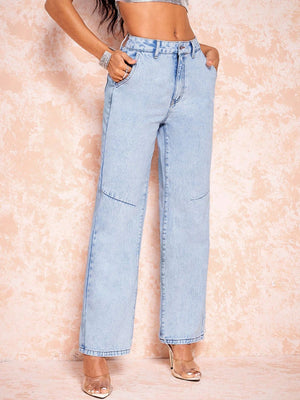 Straight Leg Jeans with Pockets 548cbdf4-3677-417b-9dc7-868f4f56c64e-Max Trendsi