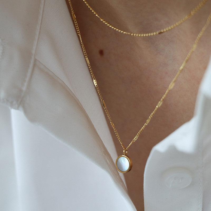 18K gold light luxury noble round inlaid gemstone double layer stacked design versatile necklace 54b957aa-8792-436c-a71e-85ad2e1d2c55 Artshiney