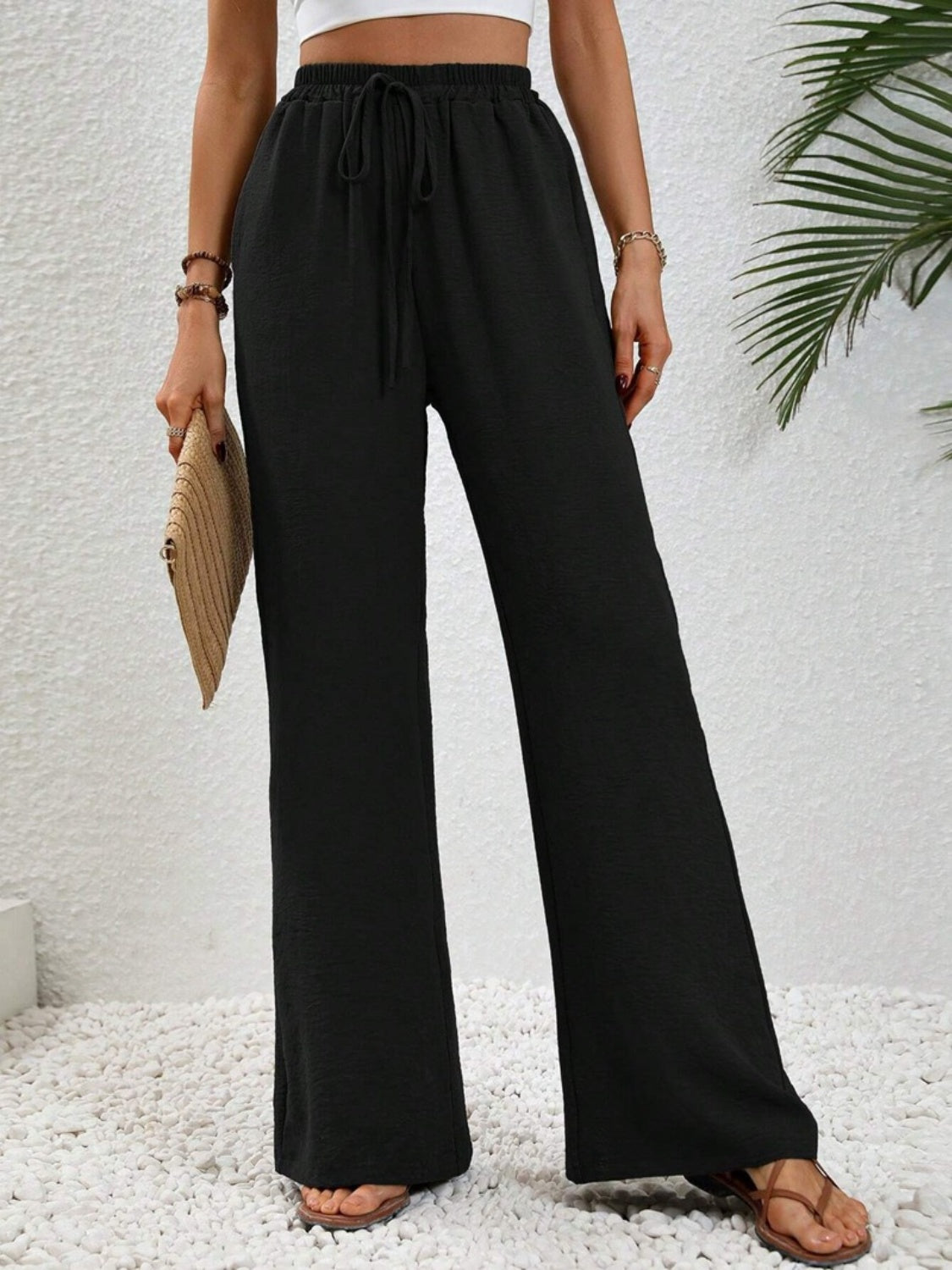 Wide Leg Drawstring Pants Black 5502d87e-07ac-44aa-b739-914471cb4e12-Max Trendsi