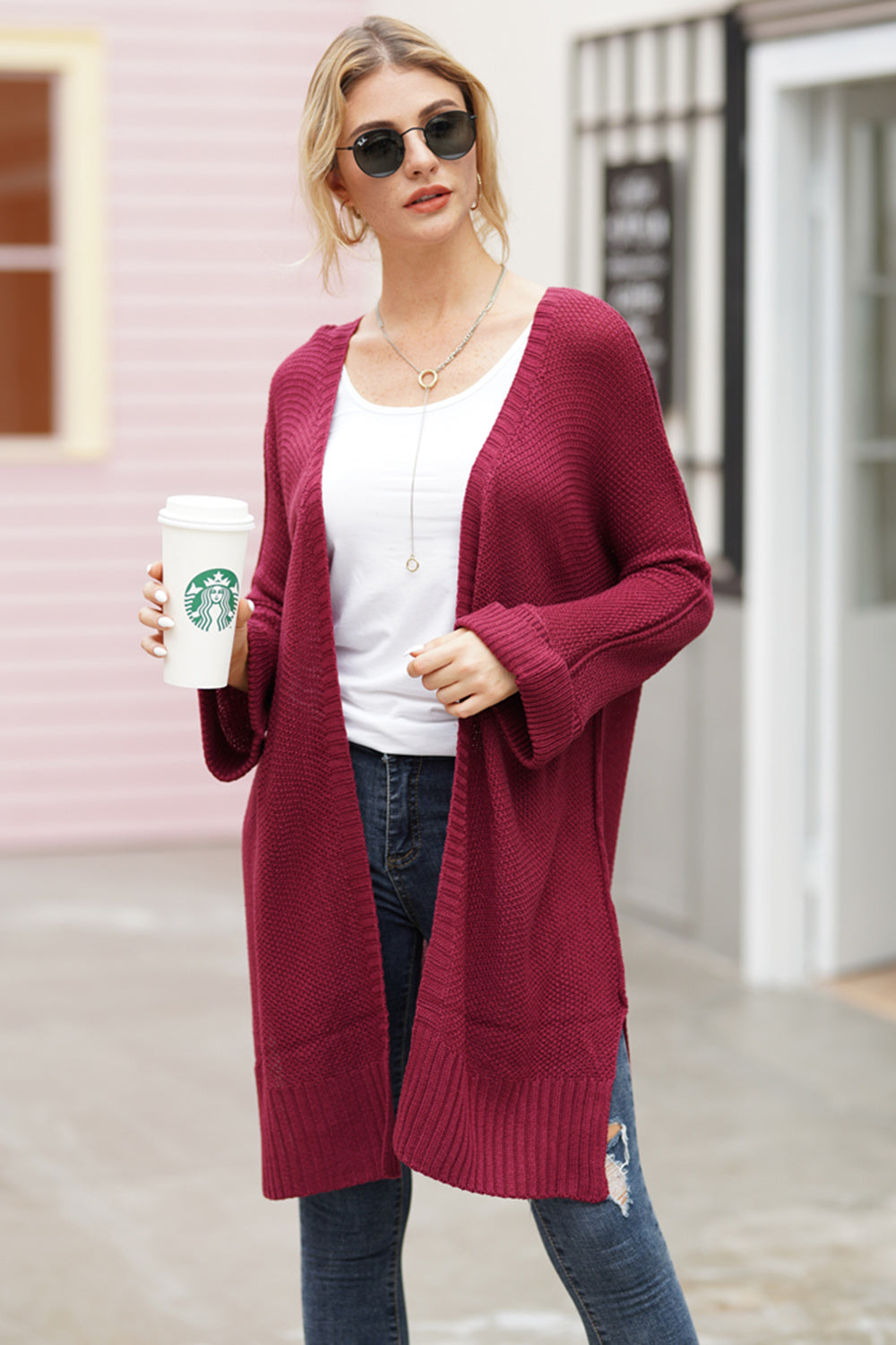 Open Front Long Sleeve Cardigan Burgundy 55387f58-103f-49d5-bda0-a18b0b2845bf-Max Glownestbest