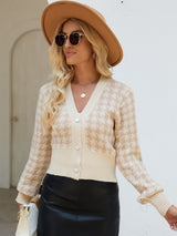 Houndstooth Button Up Long Sleeve Cardigan Tan One Size 558c6661-1b08-4dbf-94ae-bc0fcd07e858-Max Glownestbest