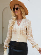 Houndstooth Button Up Long Sleeve Cardigan Tan One Size 558c6661-1b08-4dbf-94ae-bc0fcd07e858-Max Glownestbest