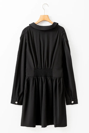 Ruched Button Up Long Sleeve Dress 55c20507-3f03-47fd-93b8-1bb7c9dd3c6c-Max Glownestbest