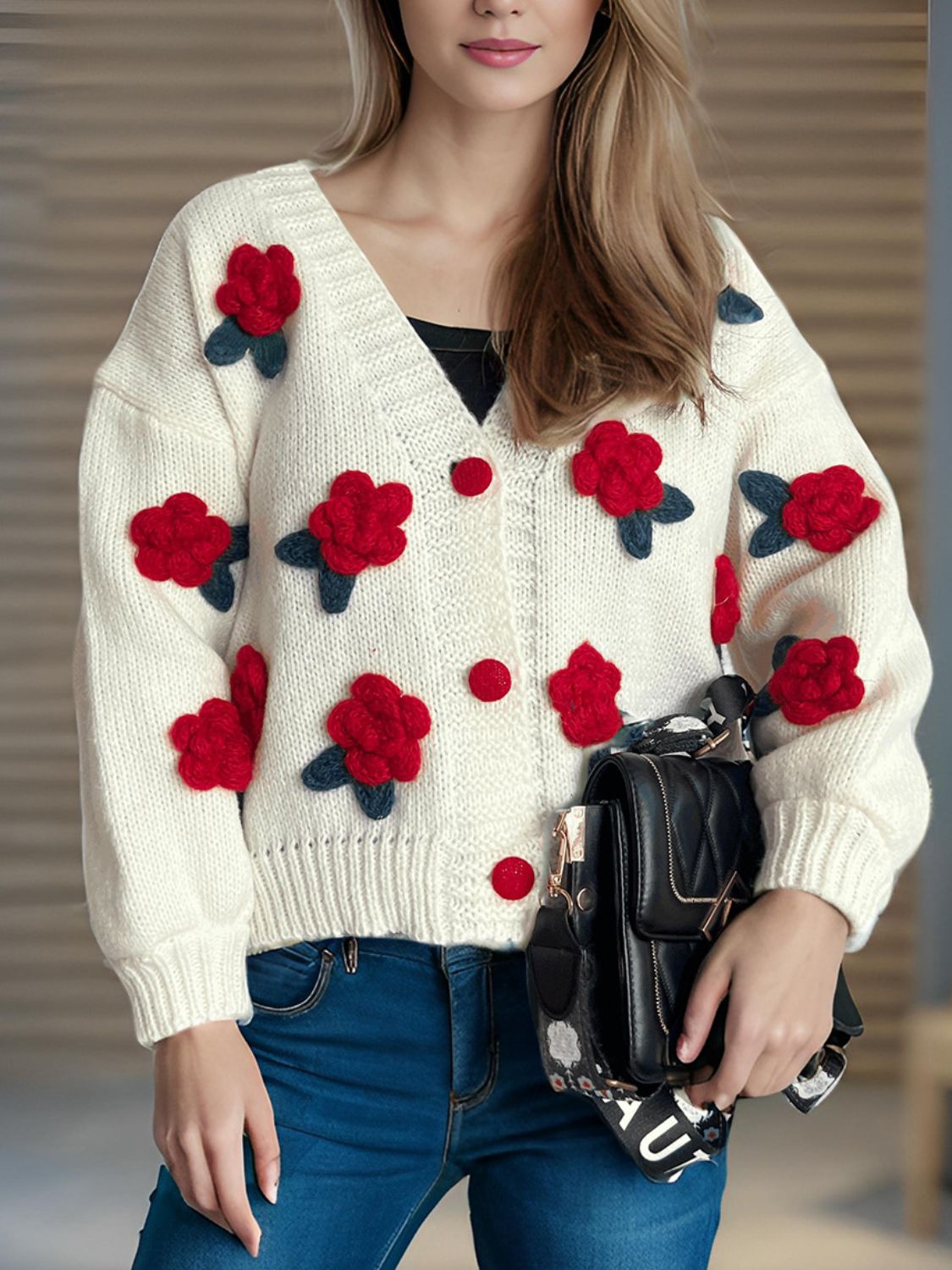 Flower Button Down V-Neck Long Sleeve Cardigan 56374224-dd8a-454c-a275-4376326dcc6c-Max Glownestbest