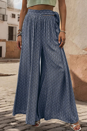 Perfee Printed Tied Wide Leg Pants Dark Blue 563b3d27-7cba-4e38-a2fb-83e98896e86f-Max Trendsi