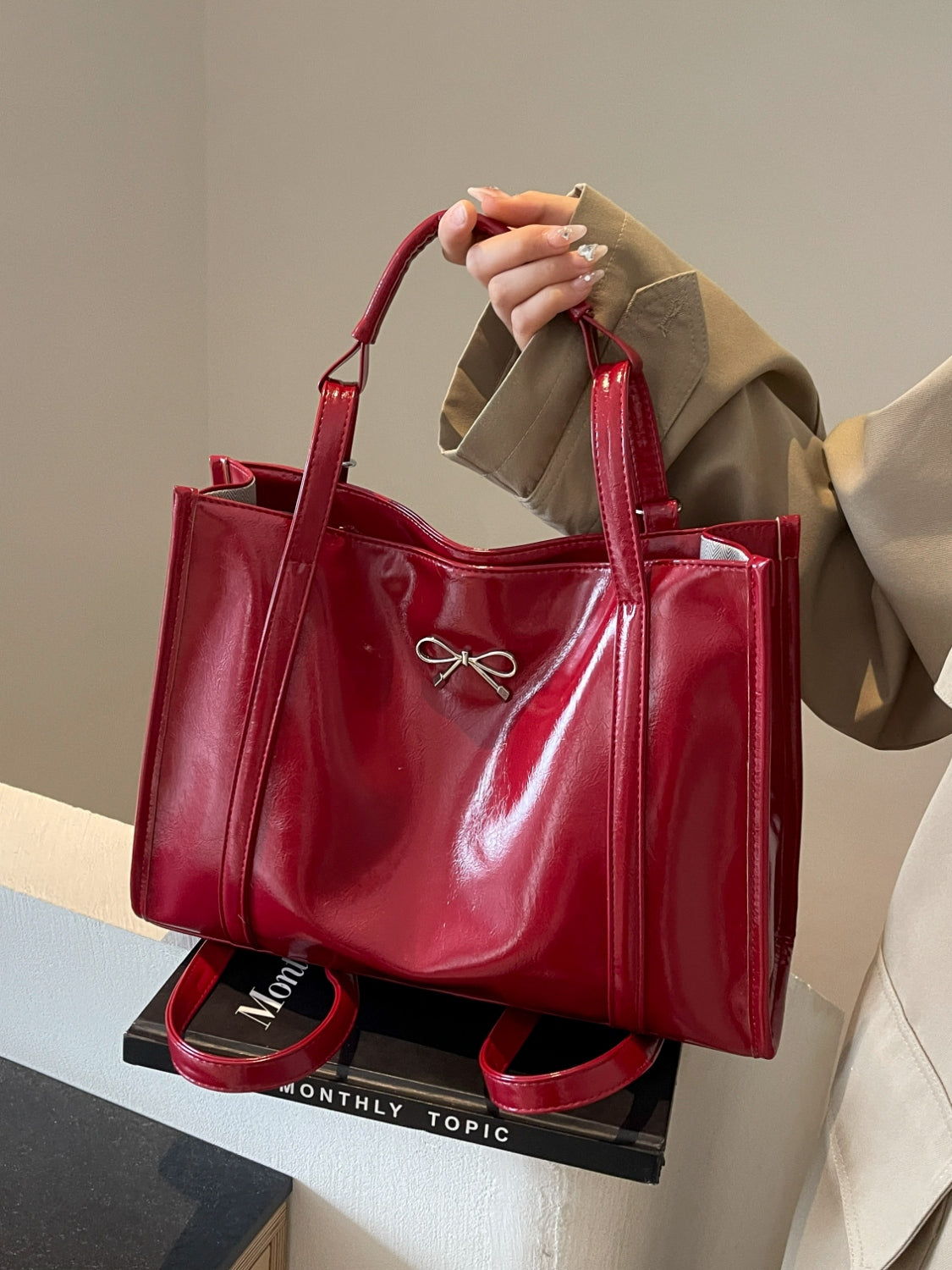 PU Leather Bow Shoulder Bag 5656870f-0066-4516-93ea-701e3c73480d-Max Trendsi