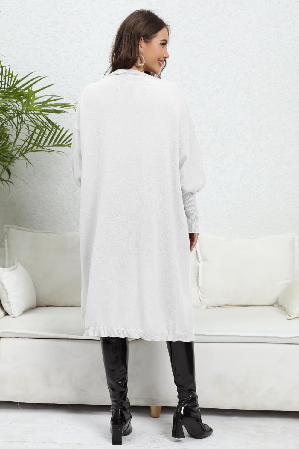 Lantern Sleeve Open Front Pocketed Cardigan 568aab11f3e244e78c2a3554d77351cf-Max Glownestbest