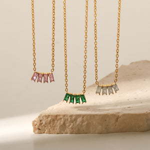 18K gold plated necklace with pink/white /l green zircon 56d1d272-c405-45b1-83f3-913c0a7b32ec Artshiney