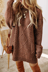 Cable-Knit Round Neck Sweater Dress Taupe 56e0771d-5761-4279-ac6f-04aa6cd555bf-Max Glownestbest