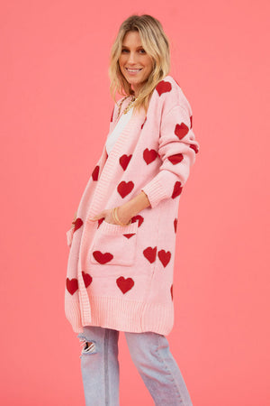 Heart Graphic Open Front Cardigan with Pockets 56fa870315f24ac4834cb2f0b5617305-Max Glownestbest