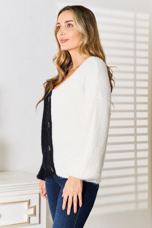 Angel Wings Woven Right Contrast Button-Front V-Neck Cardigan 56ff53ccdda9499d8d8bc53f2d1be3ad-Max Glownestbest