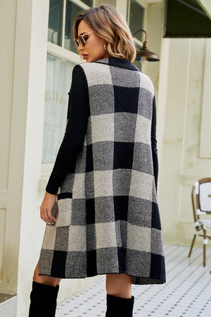 Glownestbest® | Plaid Open Front Sleeveless Cardigan with Pockets 571f3e8619a44859be888e5290b1d573-Max Glownestbest