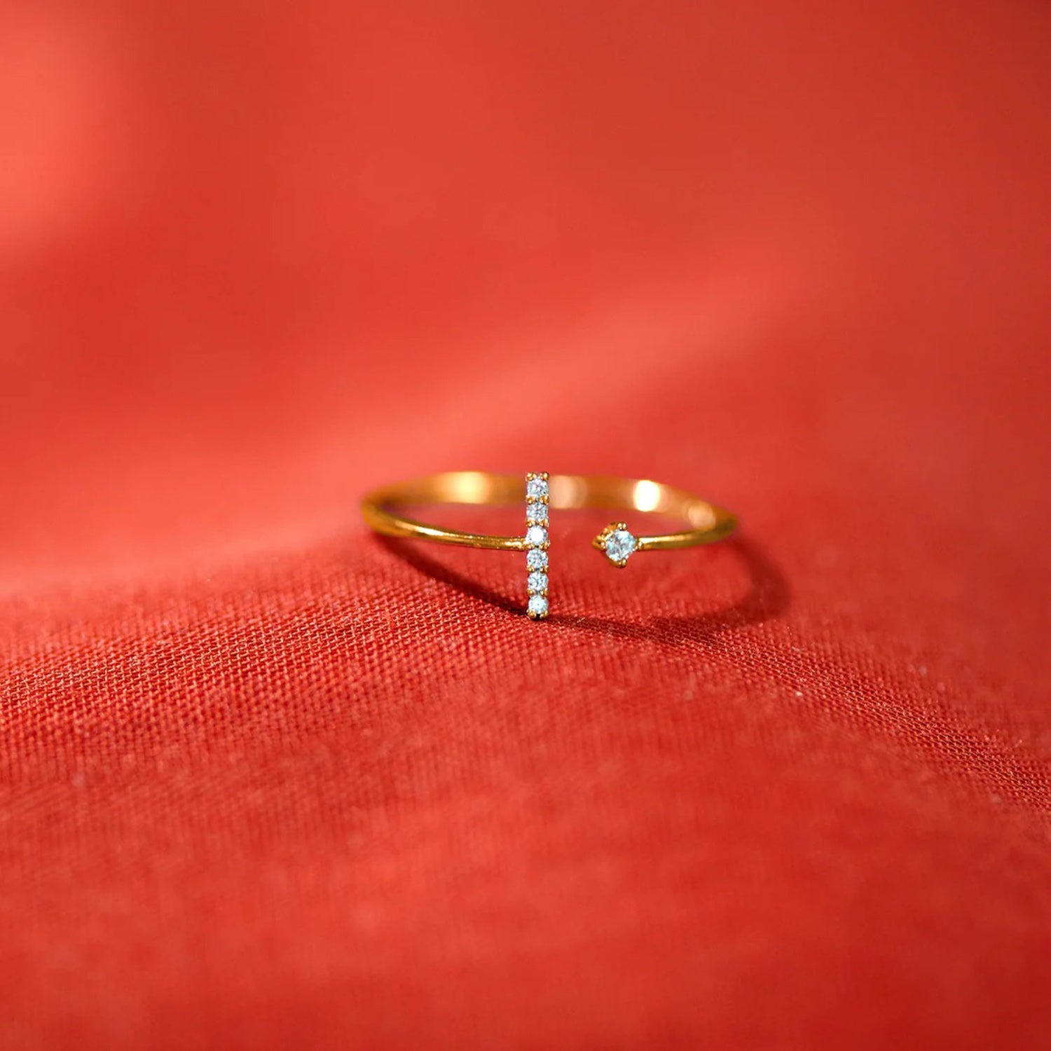 T Shape Inlaid Zircon 925 Sterling Silver Open Ring Gold 7 57fd541a-091f-4f2d-9309-51563a1da440-Max Trendsi