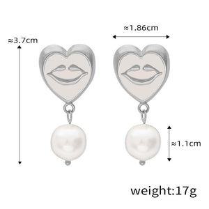 18K gold trendy personalized lips with pearl design simple style necklace and earrings set 58a2c98c-954f-47e4-8368-db570011f82f Artshiney