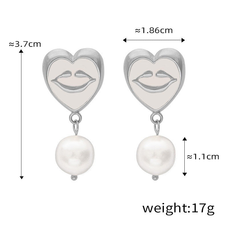 18K gold trendy personalized lips with pearl design simple style necklace and earrings set 58a2c98c-954f-47e4-8368-db570011f82f Artshiney