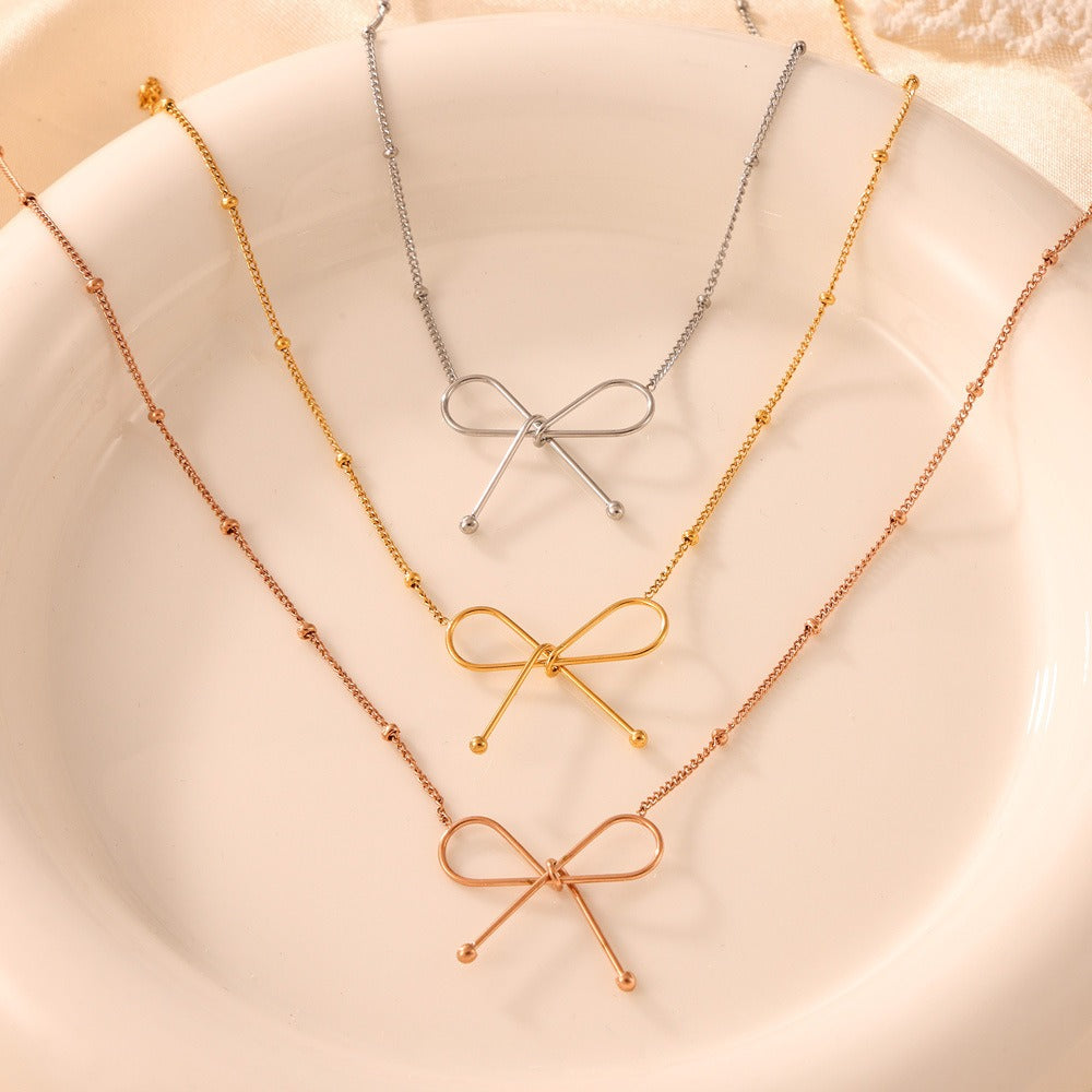 18K gold exquisite noble bow design light luxury style necklace bracelet set 58fd87e1-597b-4fcd-ba01-4db2fb3b6435 Artshiney
