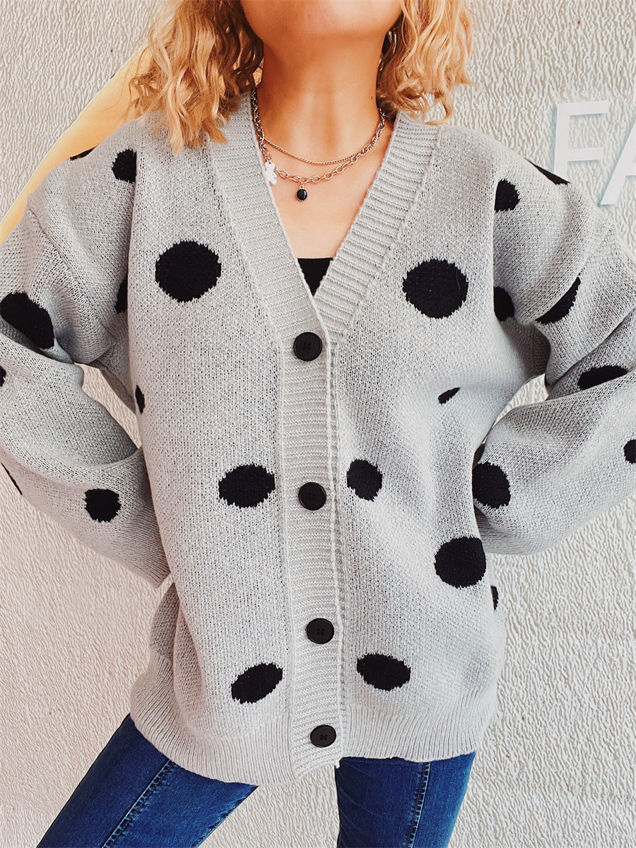 Polka Dot Button Up Cardigan Light Gray One Size 5927f519-88db-4c94-9873-a0050c99b385-Max Glownestbest