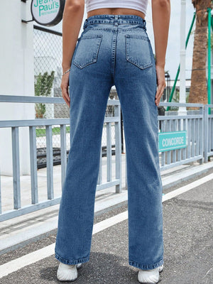Slit High Waist Jeans with Pockets 592d7c8e-a8cc-48b4-bdef-6992694861e7-Max Trendsi