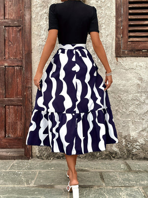 Printed Round Neck Short Sleeve Midi Dress 5932e233-5114-4649-a672-18c9e5b6ec85-Max Glownestbest