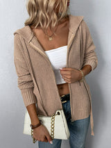 Zip-Up Drawstring Detail Hooded Cardigan Khaki 5972cd913db844d094aea50bb440a774-Max Glownestbest