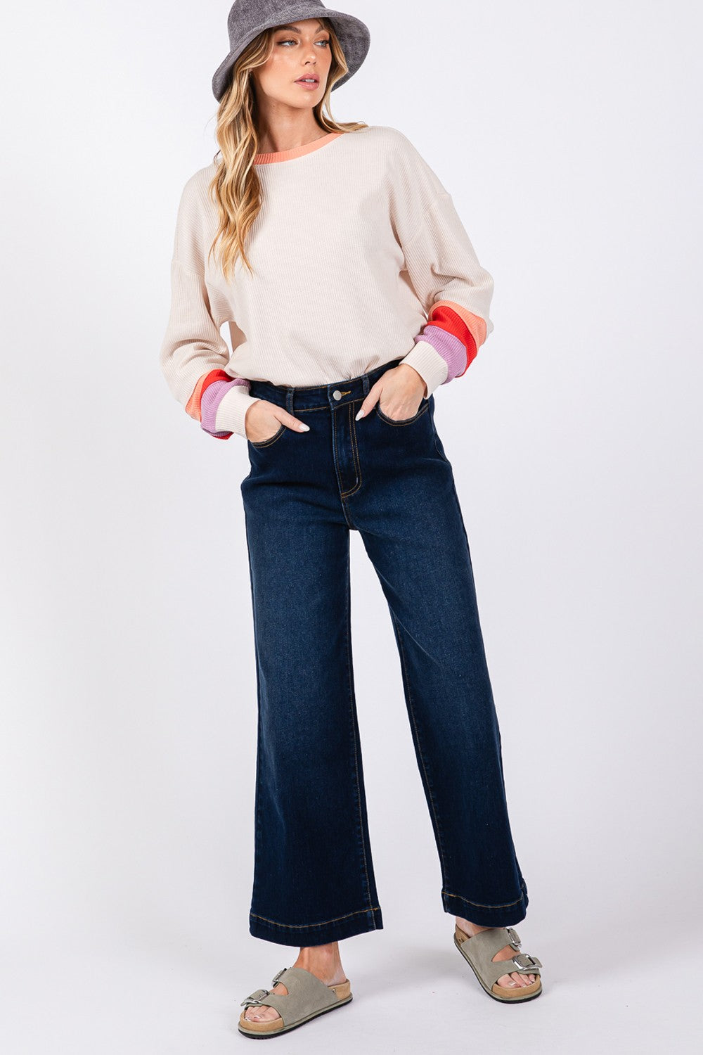 SAGE + FIG High Waist Wide Leg Jeans Denim Blue 5973622d-6bcc-4f1c-bf01-2d9d582cea93-Max Trendsi
