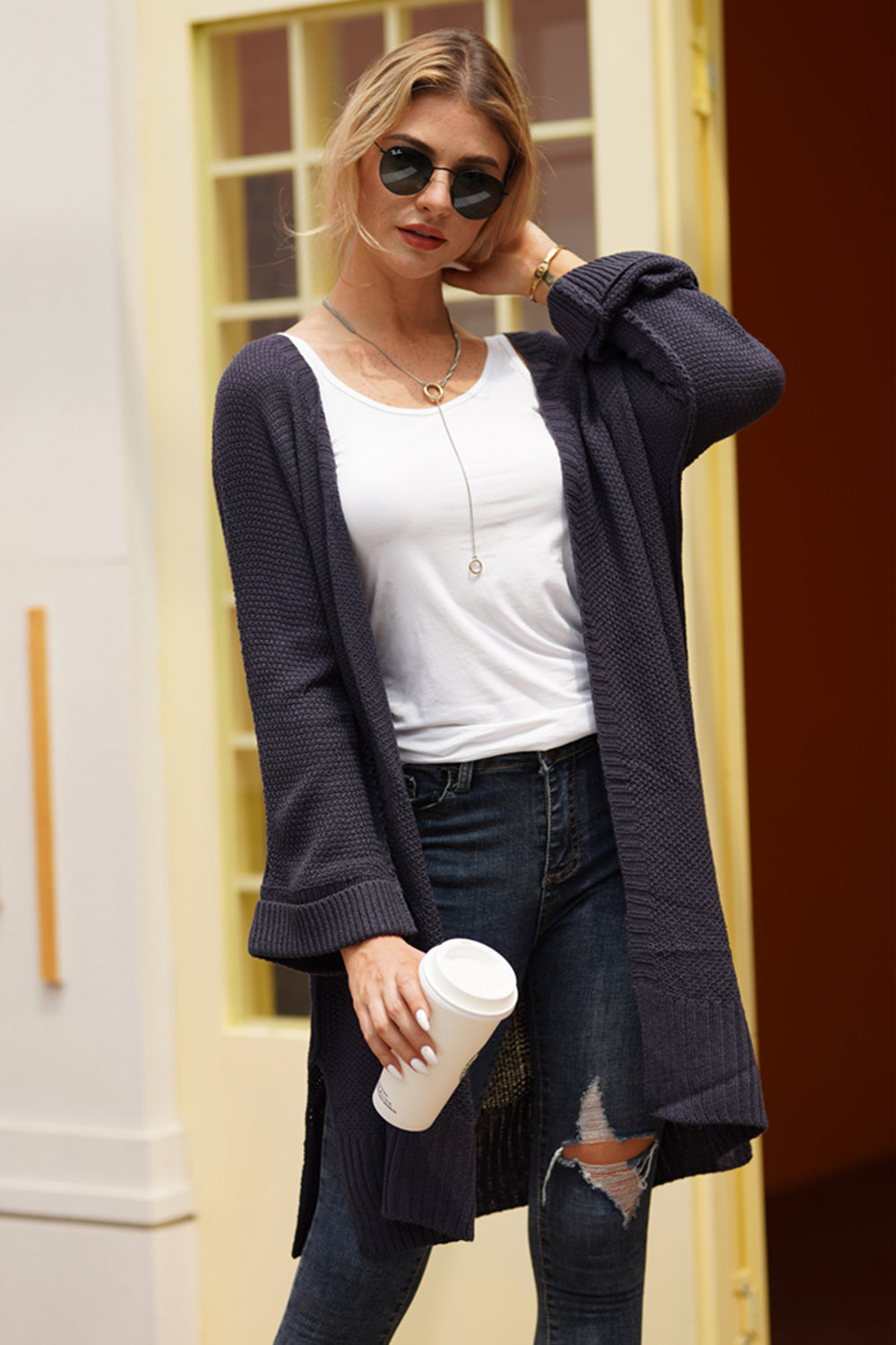 Open Front Long Sleeve Cardigan Dark Gray 5a1f751d-b30d-4552-989d-c2f57d462fa3-Max Glownestbest