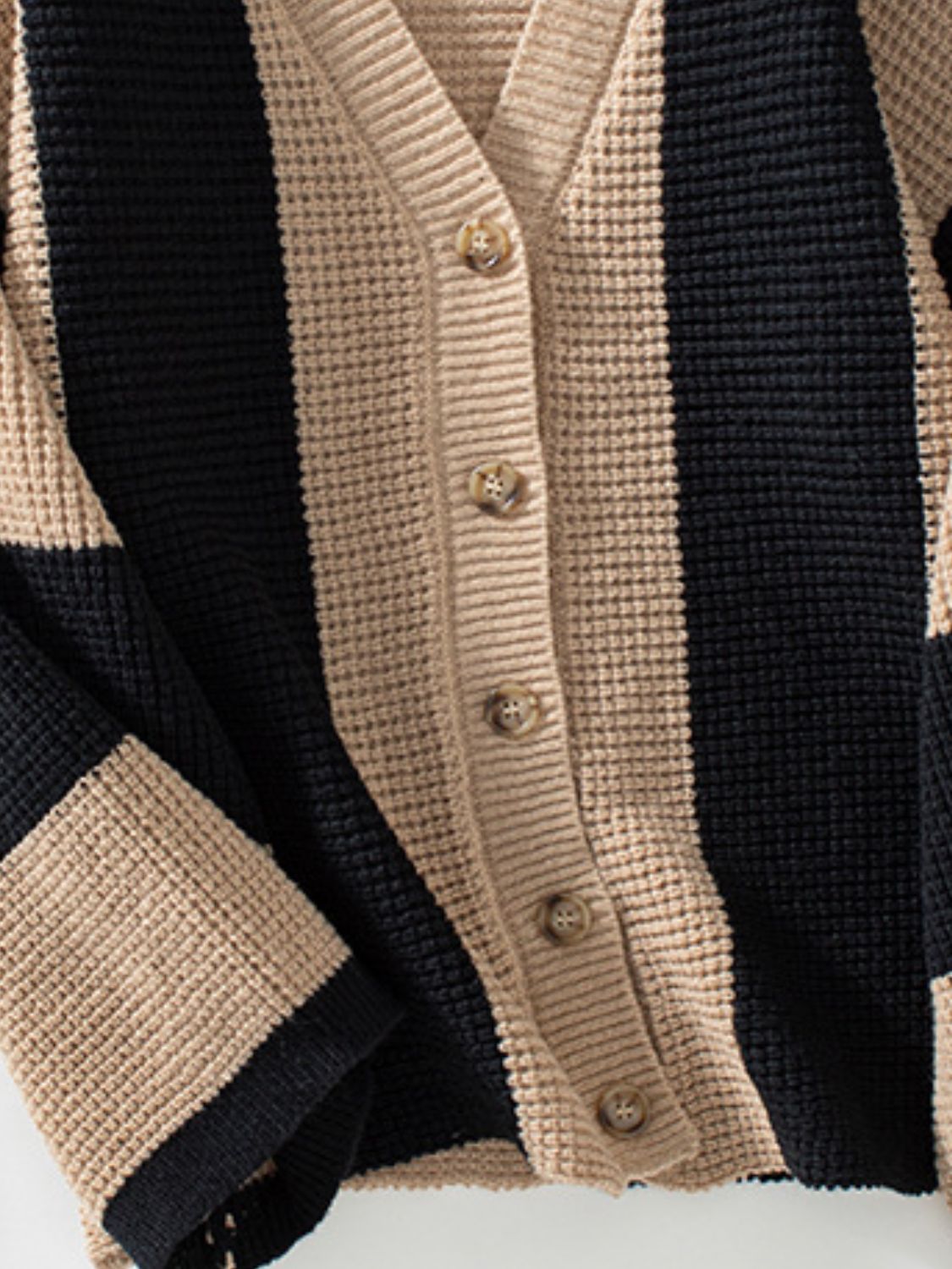 Waffle-Knit V-Neck Striped Long Sleeve Cardigan 5a581e70-fb33-49ad-b142-01dc23825e02-Max Glownestbest