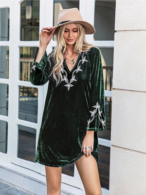 V-Neck Slit Sleeve Mini Dress 5aacbffd30e8429a9548a4d44d30948d-Max Glownestbest