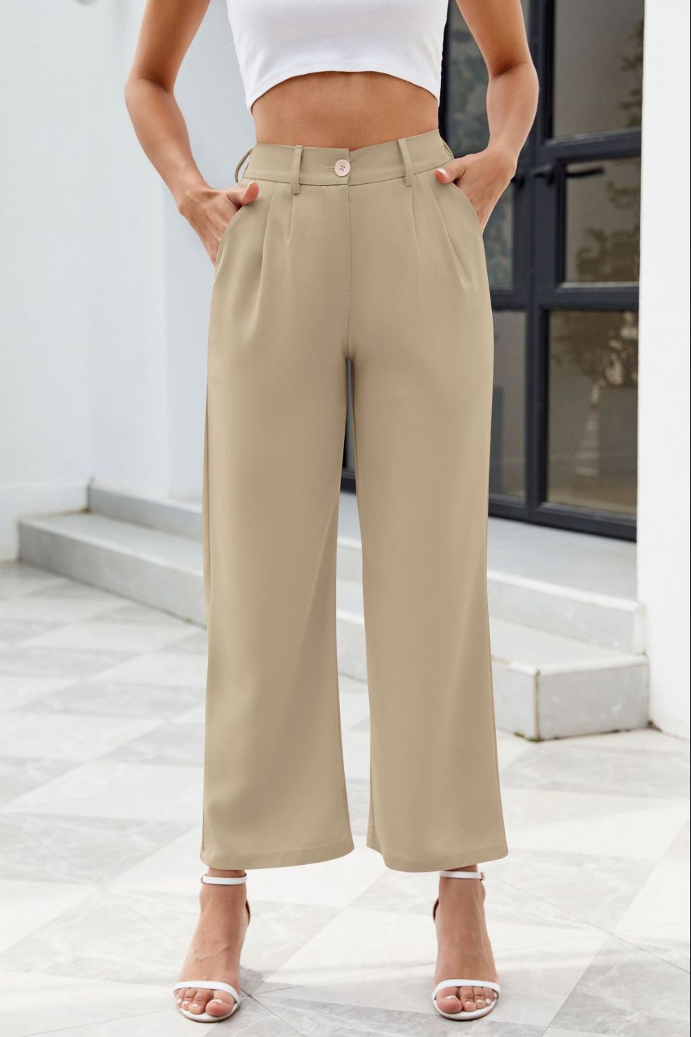 Pocketed High Waist Pants 5ac9bc74-a828-42a1-bc66-44c7e05dbef3-Max Trendsi
