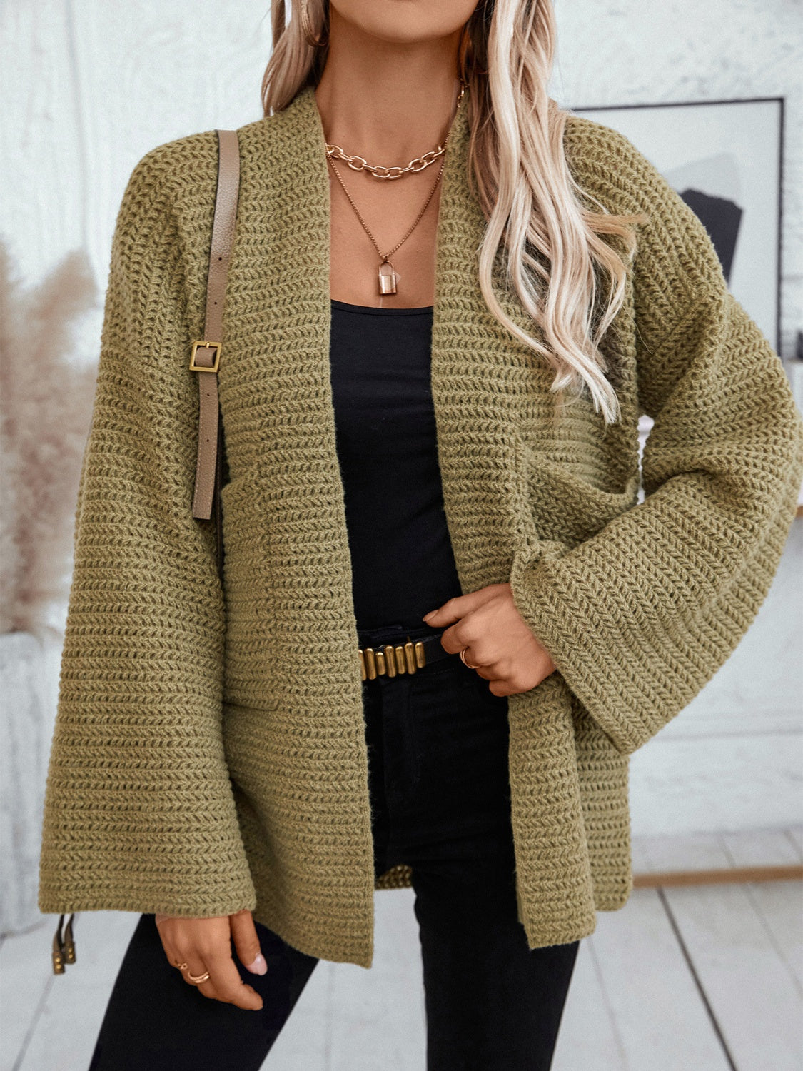 Open Front Long Sleeve Cardigan Moss 5b298cbe-5729-4320-b889-a4787bc1fb39-Max Glownestbest