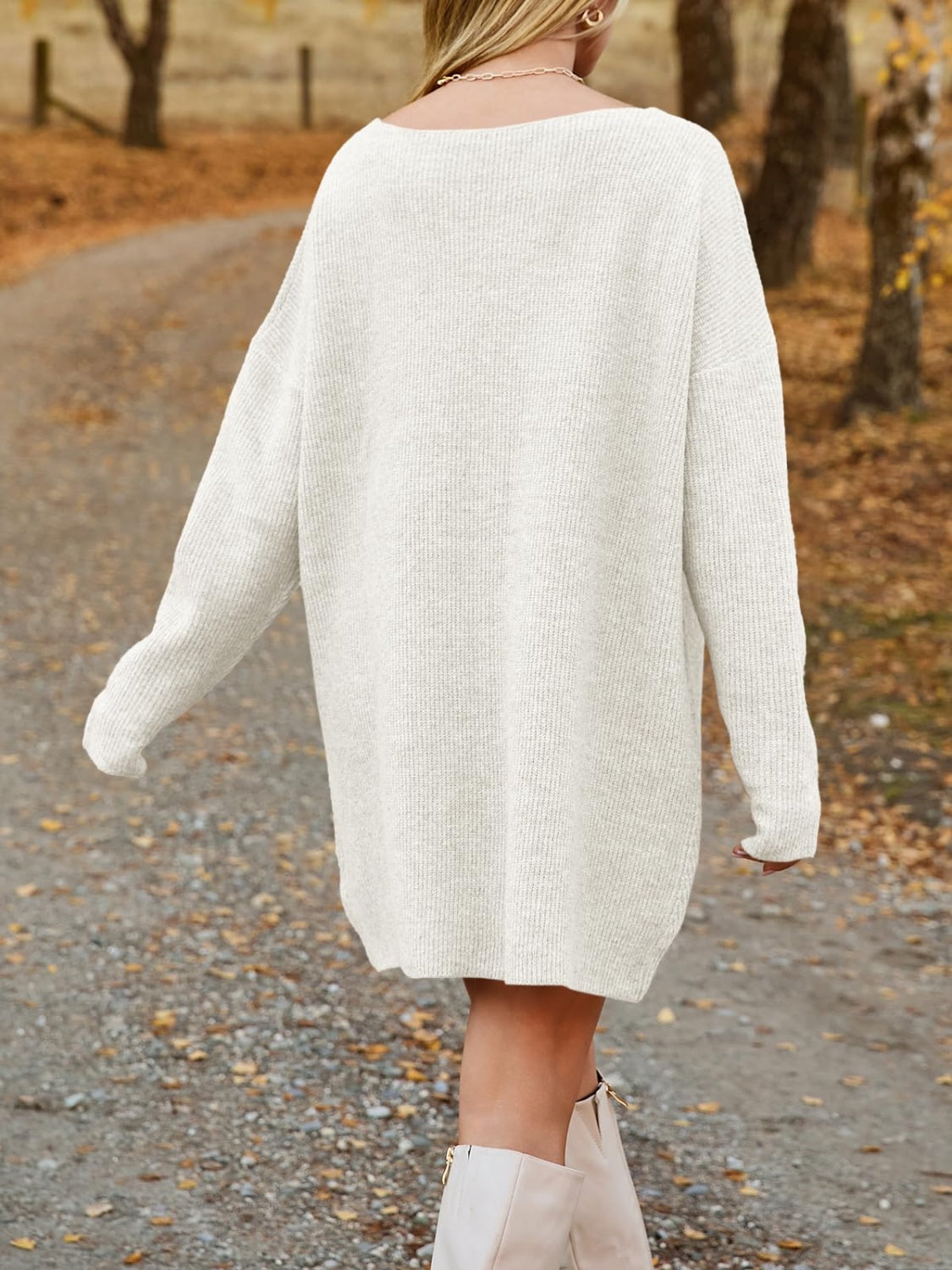 V-Neck Dropped Shoulder Sweater Dress 5b5daee0-8bad-494c-ad94-368adff30fee-Max Glownestbest