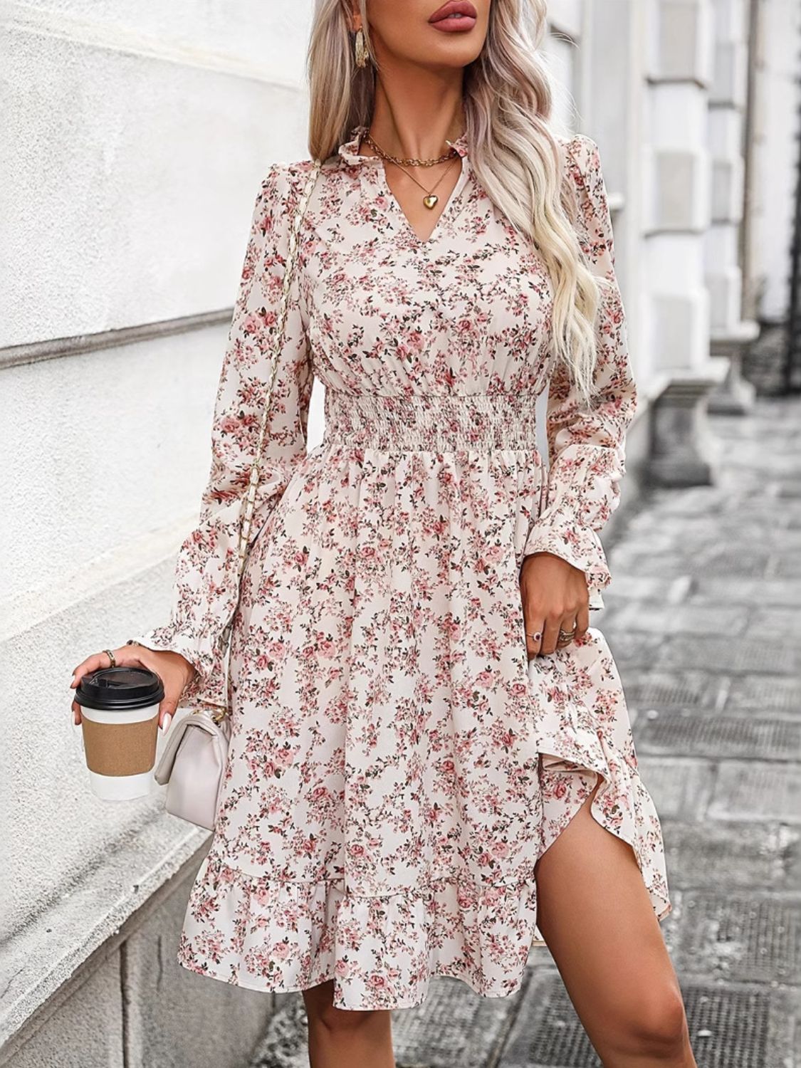 Ruffle Hem Floral Surplice Long Sleeve Dress 5c005e22-f529-4e92-903c-652dc62d545a-Max Glownestbest