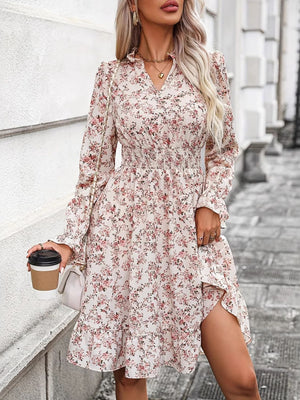 Ruffle Hem Floral Surplice Long Sleeve Dress 5c005e22-f529-4e92-903c-652dc62d545a-Max Glownestbest