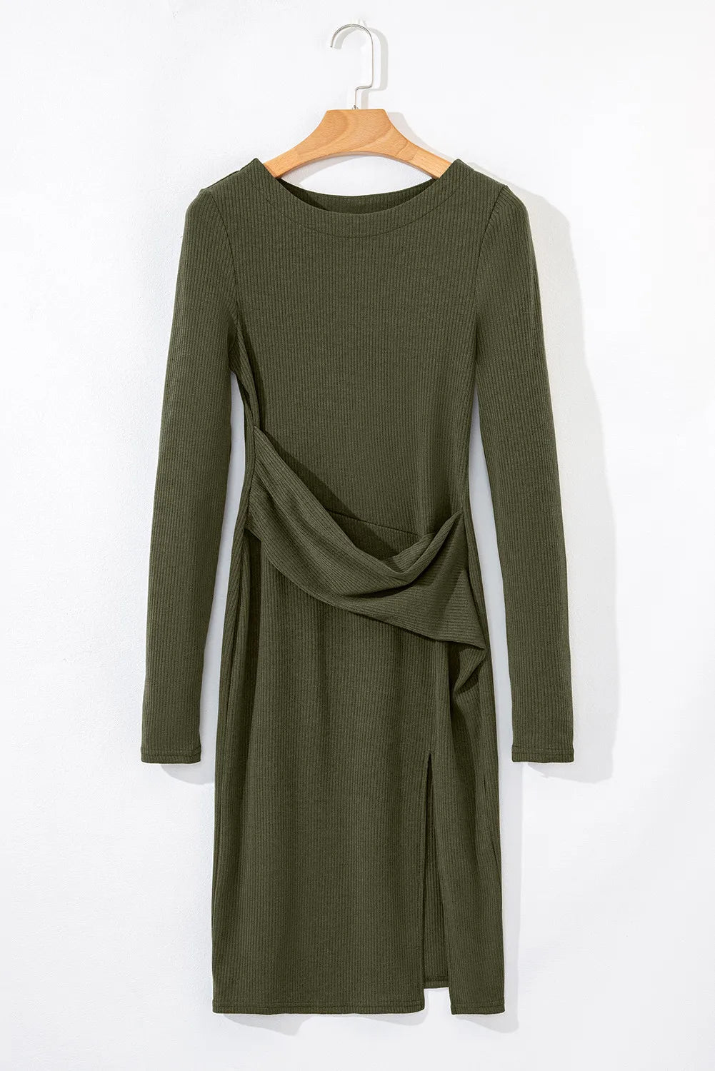 Slit Round Neck Long Sleeve Mini Dress 5c4e70b2-3843-499e-a64c-76c6b2f76801-Max Glownestbest