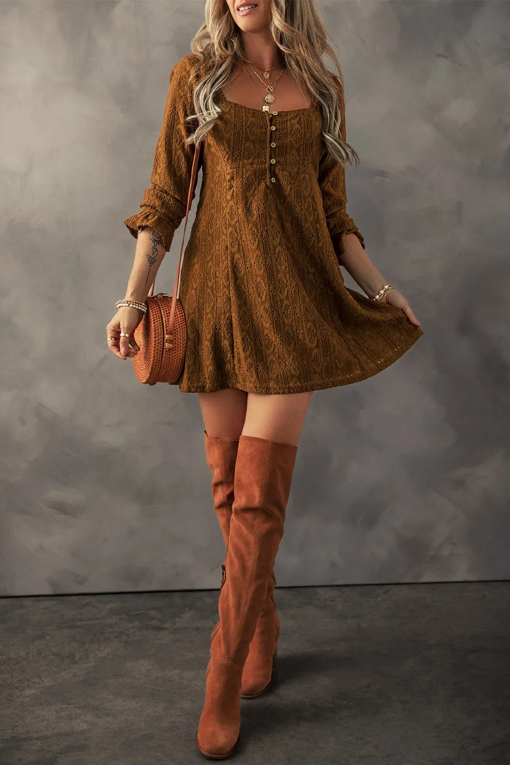 Textured Square Neck Mini Dress 5ca75f0e-d787-49c0-86d9-b238ec36fb78-Max Glownestbest